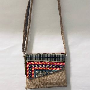 NEW Tan hand woven African print cross body bag